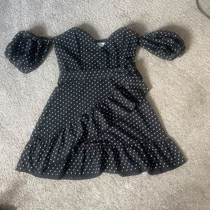 Chic Black Polka Dot Off-Shoulder Dress